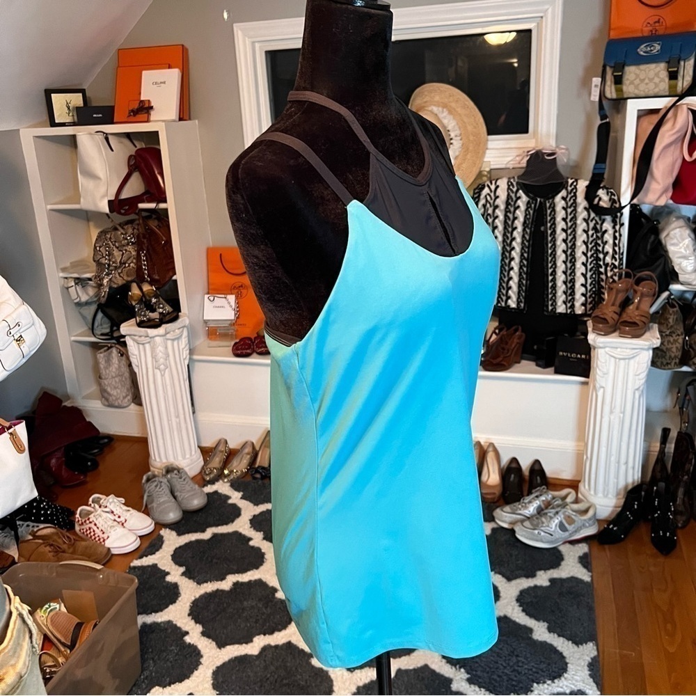 Demi Lovato By Fabletics Womens High Neck Mesh Work Out Top Strappy Back Teal - Picture 3 of 6